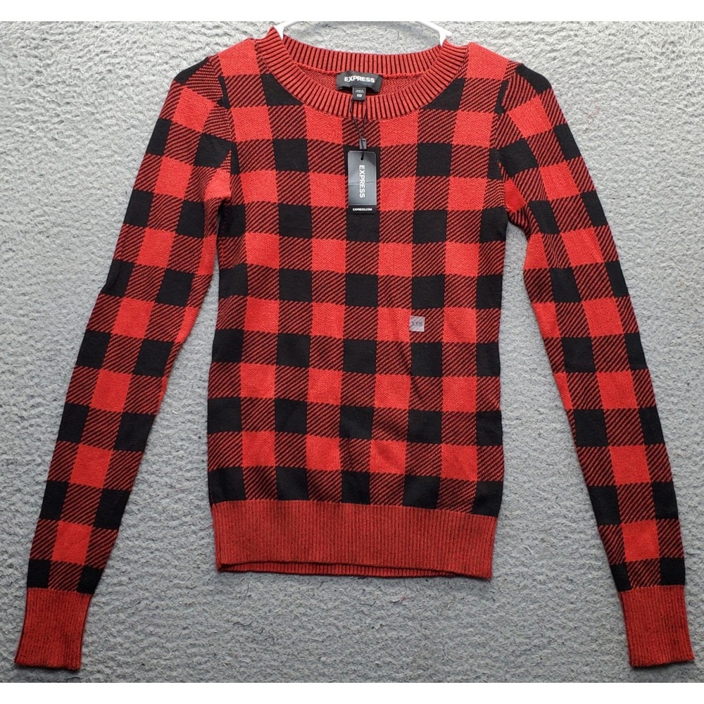Express Sweater Womens XXS Multi Buffalo Plaid Long Sleeve Winter Warm Pullover